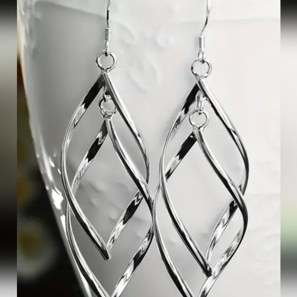 COPY - SPIRAL SWIRL SILVER DANGLE EARRINGS 2 INCHES
